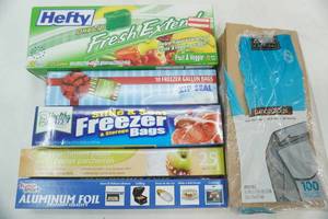 lot 33 image: Paper Bags, Aluminum Foil, Hefty Bags, Freezer Gallon Zipper Bags, Parchment Paper