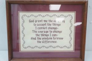 lot 48 image: Serenity Prayer Framed Needlepoint 15x12