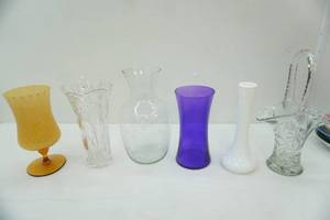 lot 129 image: Vases. Vintage Empoli, Crystal Blasket, Hobnail Milk Glass and More