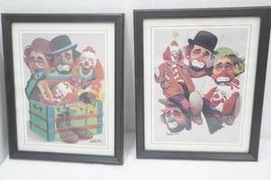 lot 167 image: Framed Clown Art Prints by Chuck Oberstein 8.5x10.5