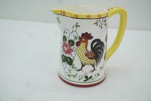 lot 174 image: Vintage Early Provincial Rooster & Roses Ceramic Creamer. 1950s. Ucagco