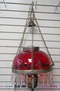 lot 195 image: vintage red glass hanging parlor lamp