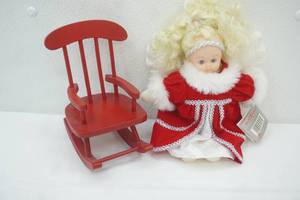 lot 222 image: Christmas Love Be An Angel Collectible doll and rocking chair
