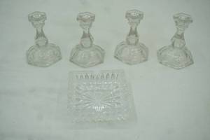 lot 253 image: Small Vintage Crystal Candle Holders 3 tall Vintage crystal ashtray