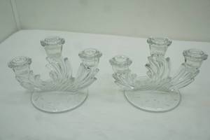 lot 255 image: Vintage Fostoria Baroque Crystal Glass Triple Candelabras
