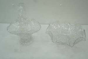 lot 262 image: Crystal Basket 8x 6x 11 & Crystal Serving Bowl 9.5 diameter by 4 tall