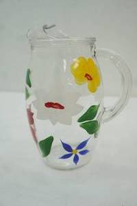 lot 270 image: Vintage Bartlett Collins Gay Fad hand-painted floral glass pitcher 7.5 tall