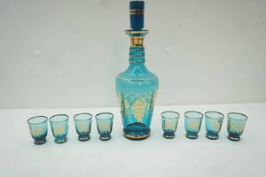 lot 285 image: Vintage Czech Genuine Jeweled Bohemia Murmac Decanter and Glass Set