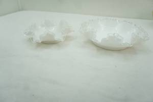lot 295 image: Fenton Silver Crest White Milk Glass Dishes 2ct