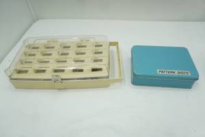 lot 296 image: Vintage Thread Box with Storage and Vintage Pattern Disks and Tin