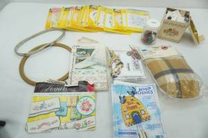 lot 300 image: Sewing Hot Iron Transfers, Needle point kit, buttons and other sewing supplies