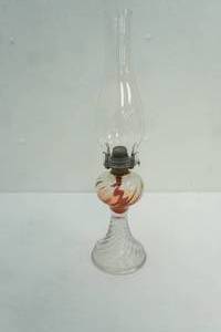 lot 362 image: 18 Vintage Swirl Pattern Glass Oil Lamp. Queen Anne