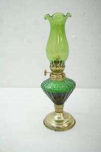 lot 369 image: 10 Vintage mini green glass hurricane oil lamp. 1960s