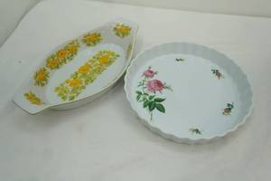 lot 395 image: Christineholm Porcelain Rose Pattern Quiche Tart Pie Plate, and other dish