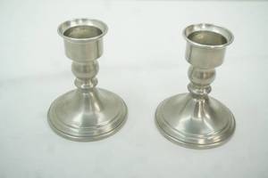 lot 397 image: Pair of Vintage Web pewter weighted candlestick holders 2ct
