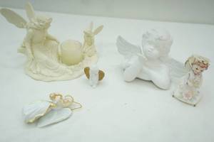 lot 398 image: Ceramic Shelf-sitting cherub figurine, Napcoware Angel Figurine, Partylite Angels FigurineCandle Holder and more
