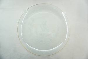lot 453 image: Vintage Clear Glass Serving Plate wetched floral pattern and gold rim. 12.5 diameter