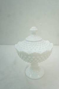 lot 467 image: Vintage Fenton Hobnail Milk Glass Pedestal Candy Dish 9 tall