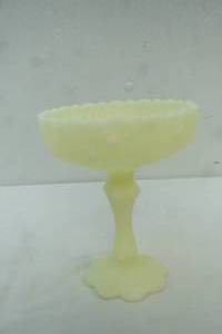 lot 468 image: Vintage Fenton Custard Glass Compote Cabbage Rose Pattern 8 tall. Uranium