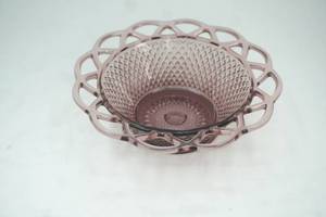 lot 469 image: Imperial Glass amethyst diamond pattern open lace candy bowl