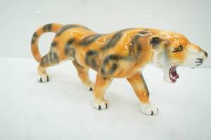 lot 470 image: Vintage Mid Century Porcelain Tiger Figurine 21 long 8.5 tall