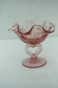 lot 472 image: Vintage Fenton Glass Cabbage Rose Ruffled Pedestal Bowl 5 tall with a 5.5 diameter