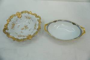 lot 487 image: Vintage Fine China Serving Dishes with Gold Accents