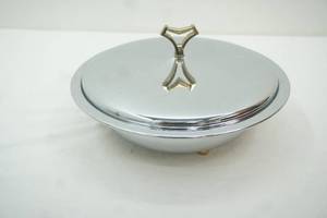 lot 519 image: Vintage Kromex Round Lidded Covered, Footed, Casserole Serving Dish