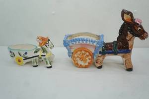 lot 524 image: 2 vintage donkey and cart planters