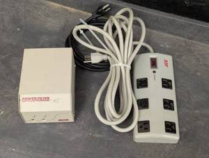 Power Lot - 1 Power Strip with Long Cord and Power Filter with 2 Plugs and Cord