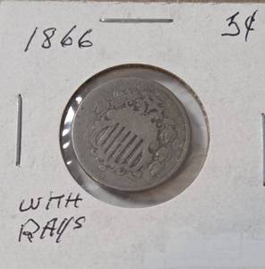 lot 63 image: 1866 - 5 Cent Coin with Rays