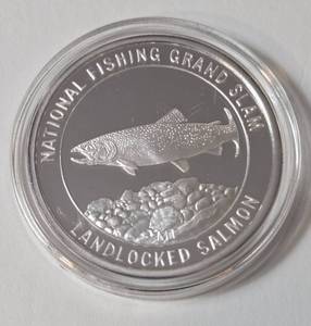 lot 84 image: 1 Oz. Silver Landlocked Salmon - National Fishing Grand Slam - Round