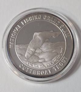 lot 89 image: 1 Oz. Silver Cut Throat Trout - National Fishing Grand Slam - Round