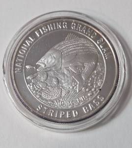 lot 92 image: 1 Oz. Silver Striped Bass  - National Fishing Grand Slam - Round
