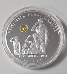 lot 114 image: 1 Oz. Silver - TUVALU 2017 Queen Elizabeth II - Remember Pearl Harbor 75th Anniversary Edition - December 7, 1941