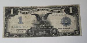 lot 117 image: 1899 $1 Black Eagle silver certificate (US Bank Note)  - Blue Seal -Very Rare