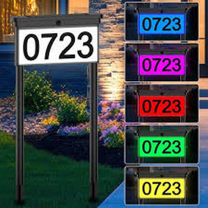 lot 31 image: 2 in 1 Address Sign 32 in. Black ABS Solar Outdoor Illuminated House Plaque with Stakes Color Changing