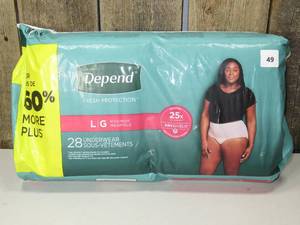 lot 49 image: Depend Fresh Protection Adult Diapers, 28pc,