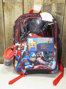 lot 64 image: Avengers Kids 15.5L Backpack with Lunch Box, Water Bottle, Headphones, Keychain - Black