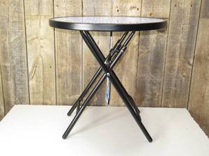 lot 53 image: Glass Round Printed Folding Outdoor Portable Side Table Blue - Room Essentials