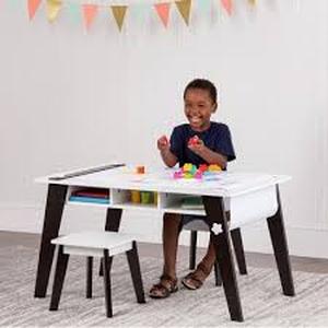 lot 48 image: WildKin 2pk Arts and Crafts Kids Table Stools Espresso Velvet Child Chairs