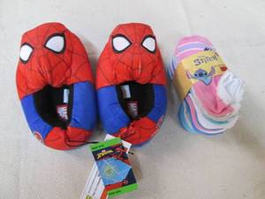 lot 101 image: Spiderman Slippers and Stitch socks...