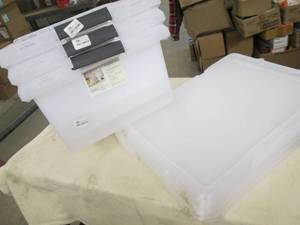 lot 218 image: 3 Covered storage totes, minor dama...