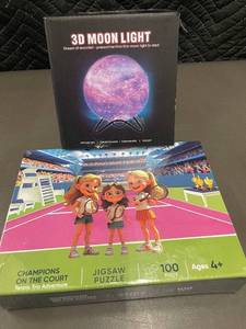 lot 27 image: box c - ALPoweryfu 3D Moon Light & 100-Piece Jigsaw Puzzle - Champions on the Court