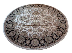 lot 11 image: LR - Magnolia Round IvoryBlack Oriental Rug 8 ft 2 in Diameter