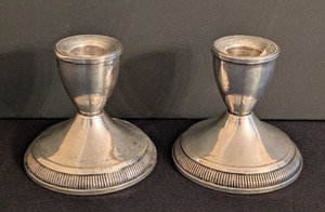 lot 14 image: K - Pair of Vintage Sterling Silver Weighted Candle Holders (Lot of 2)