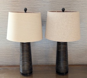 lot 29 image: LR - Pair of Stylish Ceramic Table Lamps - Cream Shade
