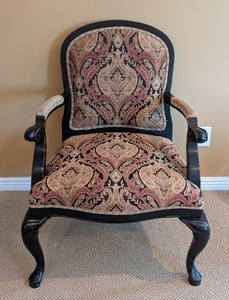 lot 38 image: LR - Pennsylvania House Queen Anne Style Armchair - Paisley Damask Upholstery