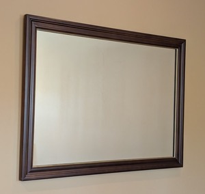 lot 62 image: LR - Wood Wall Mirror - Dark Brown Frame