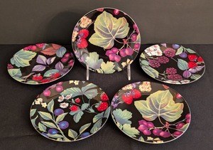 lot 64 image: K - Philippe Deshoulieres Limoges Fruit Plates 6 in Diameter (Lot of 5)